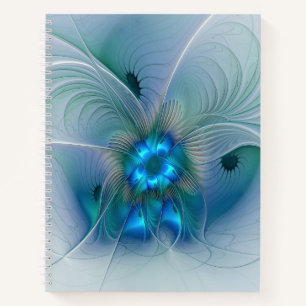 Standing Ovations, Abstract Blue Turquoise Fractal Notebook
