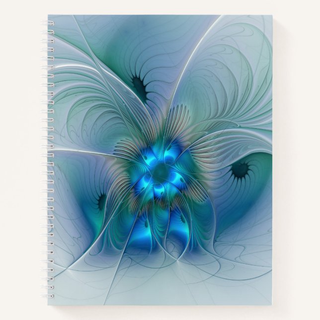 Standing Ovations, Abstract Blue Turquoise Fractal Notebook (Front)