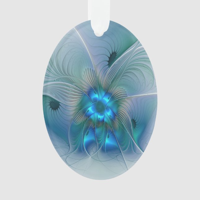 Standing Ovations, Abstract Blue Turquoise Fractal Ornament (Front)