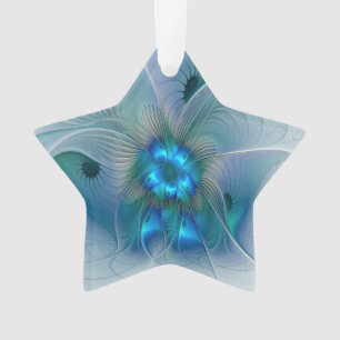 Standing Ovations, Abstract Blue Turquoise Fractal Ornament