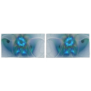 Standing Ovations, Abstract Blue Turquoise Fractal Pillowcase