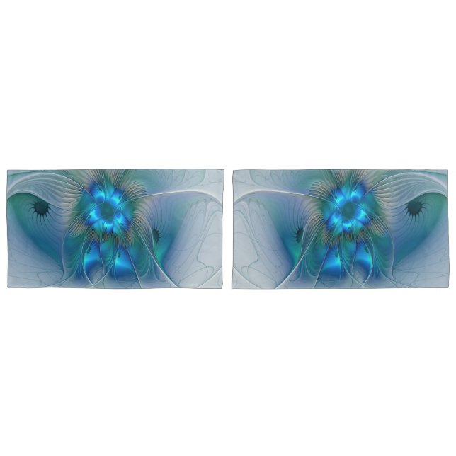 Standing Ovations, Abstract Blue Turquoise Fractal Pillowcase (Front-Set)