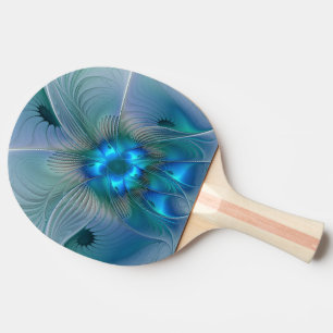 Standing Ovations, Abstract Blue Turquoise Fractal Ping Pong Paddle