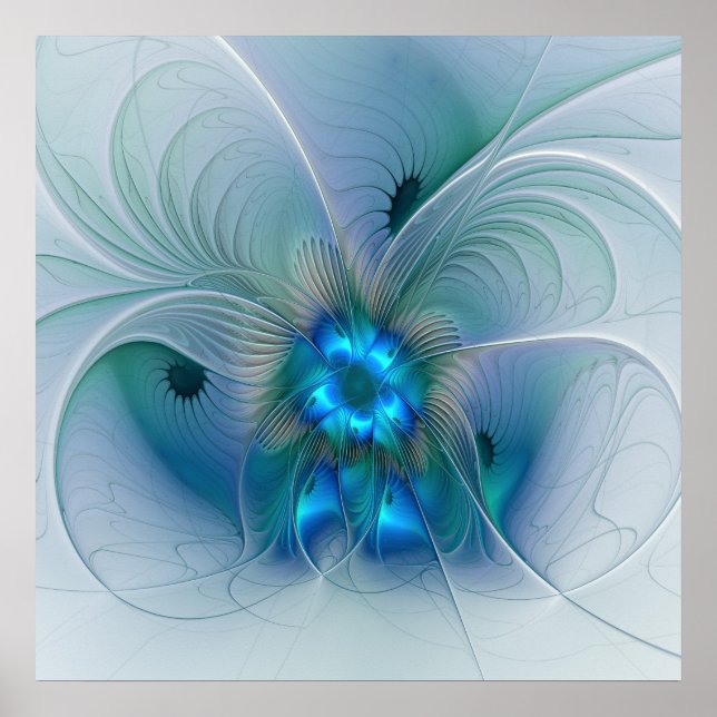 Standing Ovations, Abstract Blue Turquoise Fractal Poster (Front)