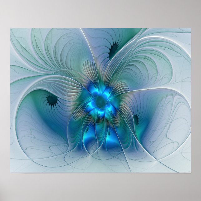 Standing Ovations, Abstract Blue Turquoise Fractal Poster (Front)