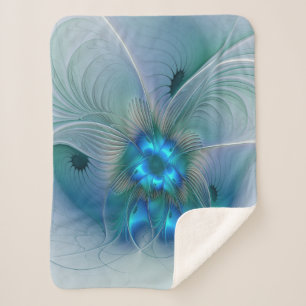 Standing Ovations, Abstract Blue Turquoise Fractal Sherpa Blanket