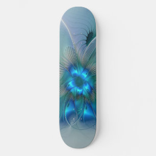 Standing Ovations, Abstract Blue Turquoise Fractal Skateboard