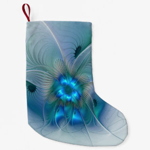 Standing Ovations, Abstract Blue Turquoise Fractal Small Christmas Stocking