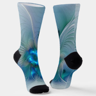 Standing Ovations, Abstract Blue Turquoise Fractal Socks