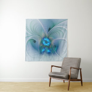 Standing Ovations, Abstract Blue Turquoise Fractal Tapestry