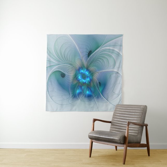 Standing Ovations, Abstract Blue Turquoise Fractal Tapestry (In Situ)