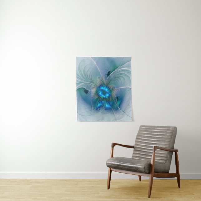 Standing Ovations, Abstract Blue Turquoise Fractal Tapestry (In Situ)