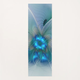 Standing Ovations, Abstract Blue Turquoise Fractal Yoga Mat