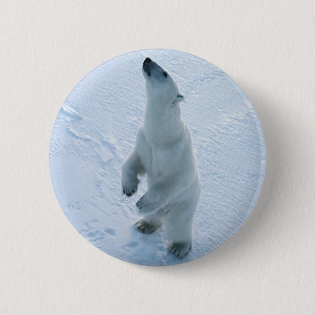 Standing Polar Bear 6 Cm Round Badge (Front)