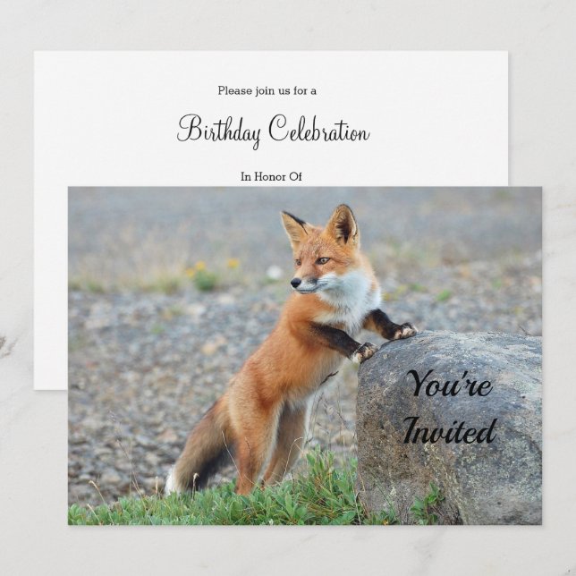Standing Red Fox Birthday Invitation (Front/Back)