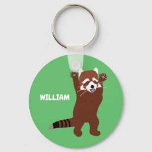 Standing Red Panda Custom Personalised Green Key Ring