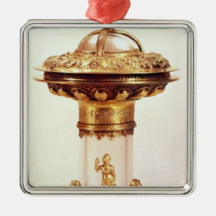 Standing salt, rock crystal with silver gilt metal ornament