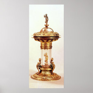 Standing salt, rock crystal with silver gilt poster