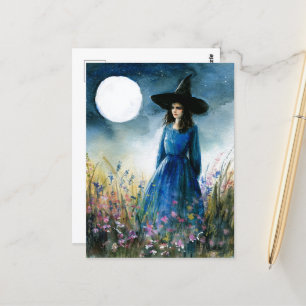 Standing Under the Full Moon in the Wildflowers Postcard