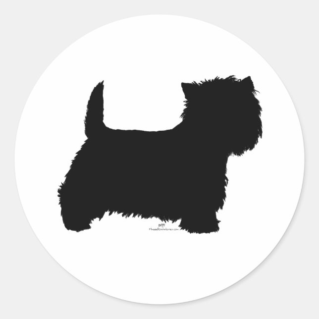 Standing Westie Silhouette Classic Round Sticker (Front)