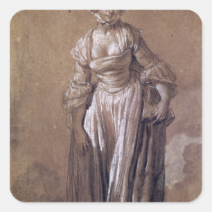 Standing Young Girl Square Sticker