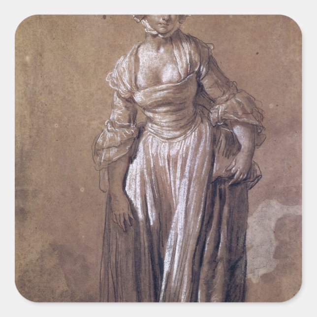 Standing Young Girl Square Sticker (Front)