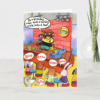 Standup comic doing comedy. Crowd booing.  Card