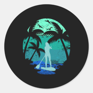 Standup Paddle Board Retro Vintage Design Gift Classic Round Sticker