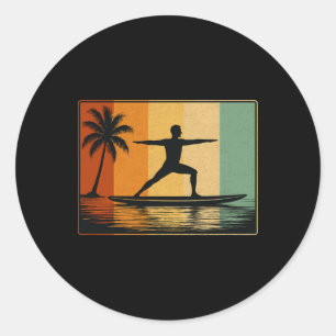 Standup Paddle Board Yoga For Men Vintage Surfing Classic Round Sticker