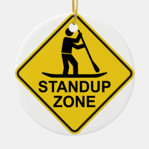 Standup Paddleboarding Zone Road Sign Ceramic Tree Decoration