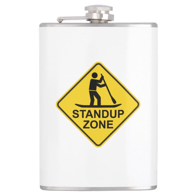 Standup Paddleboarding Zone Road Sign Hip Flask (Front)