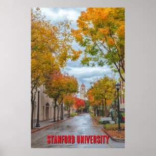 Stanford University in Autumn with Red Letters Poster