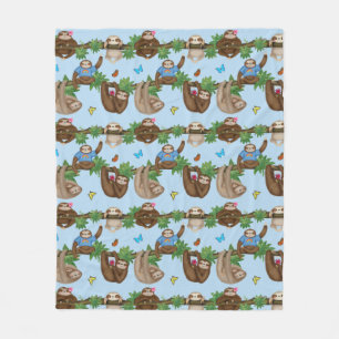 Stanley Sloth & friends cosy blue fleece blanket
