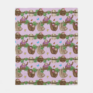 Stanley Sloth & friends cosy purple fleece blanket