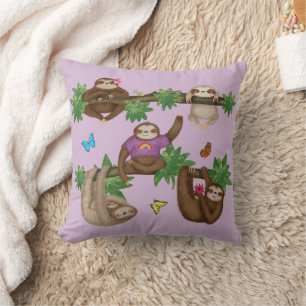 Stanley Sloth & friends purple cushion