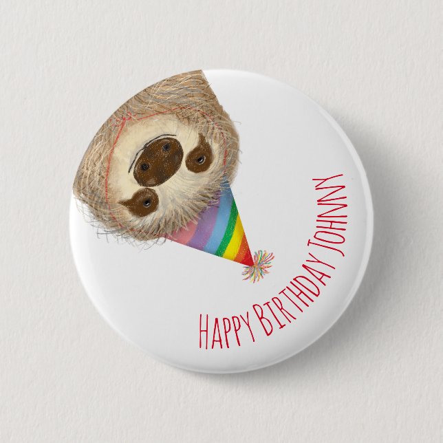 Stanley sloth personalised happy birthday badge (Front)