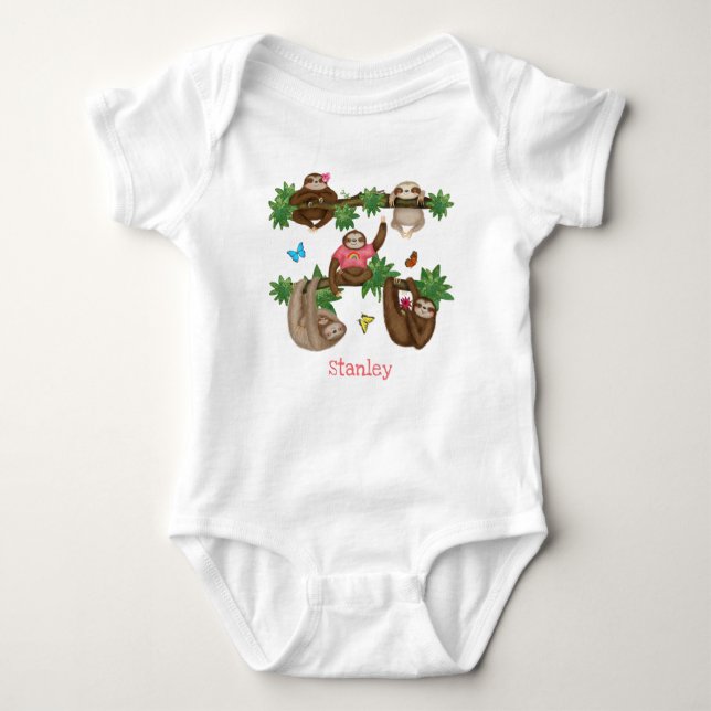 Stanley Sloth personalized pink baby bodysuit (Front)