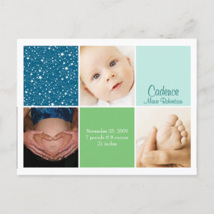 Star 3 Photo Birth Announcement Postcard