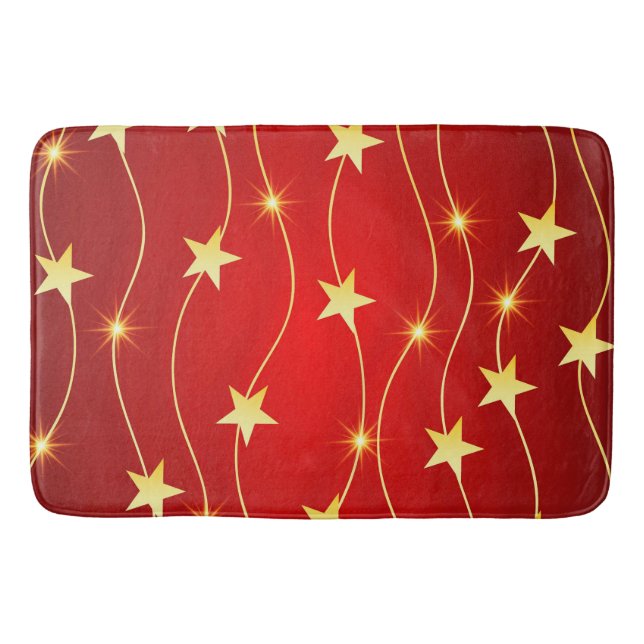 Star Adorned Ruby Red Pattern  Bath Mat (Front)