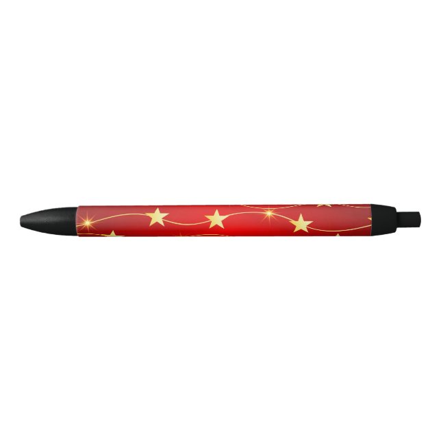 Star Adorned Ruby Red Pattern  Black Ink Pen (Front)