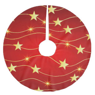 Star Adorned Ruby Red Pattern  Brushed Polyester Tree Skirt