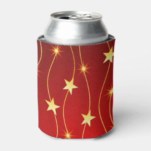 Star Adorned Ruby Red Pattern Can Cooler