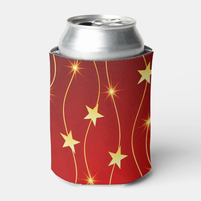 Star Adorned Ruby Red Pattern  Can Cooler (Can Front)