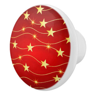 Star Adorned Ruby Red Pattern  Ceramic Knob