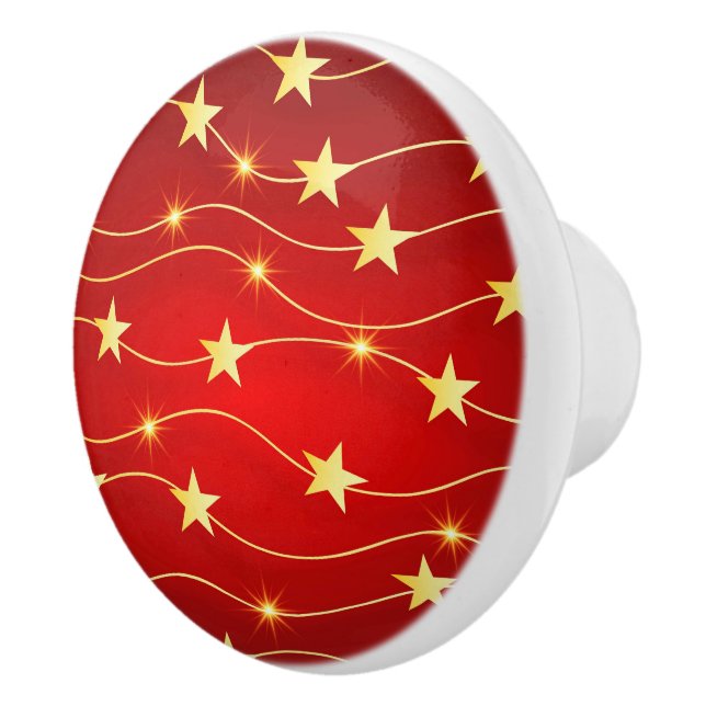 Star Adorned Ruby Red Pattern  Ceramic Knob (Right)
