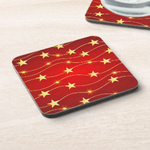 Star Adorned Ruby Red Pattern Coaster