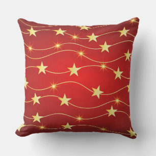 Star Adorned Ruby Red Pattern Cushion