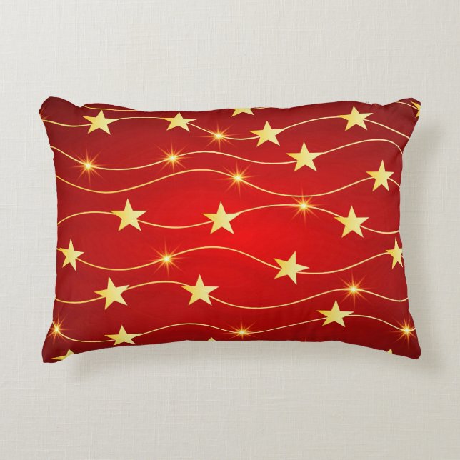 Star Adorned Ruby Red Pattern  Decorative Cushion (Front)