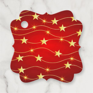 Star Adorned Ruby Red Pattern Favour Tags