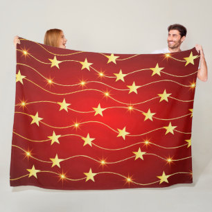 Star Adorned Ruby Red Pattern  Fleece Blanket
